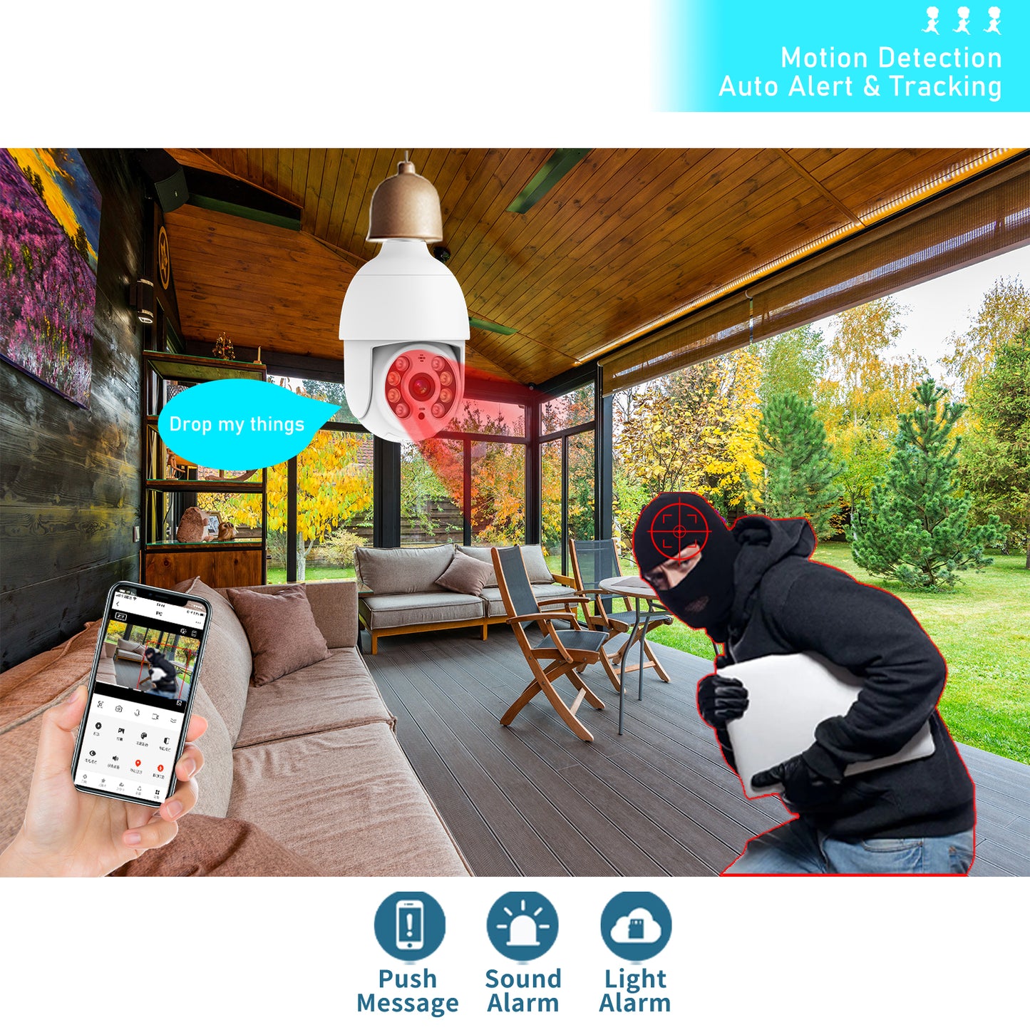 Dual-Light PTZ Security Camera | AI WiFi Outdoor Camera with Color Night Vision