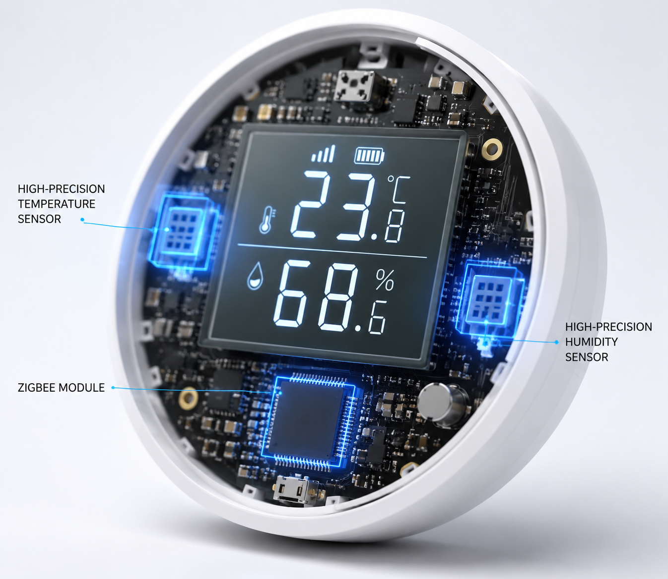 Smart Zigbee Temperature & Humidity Sensor with LCD Display